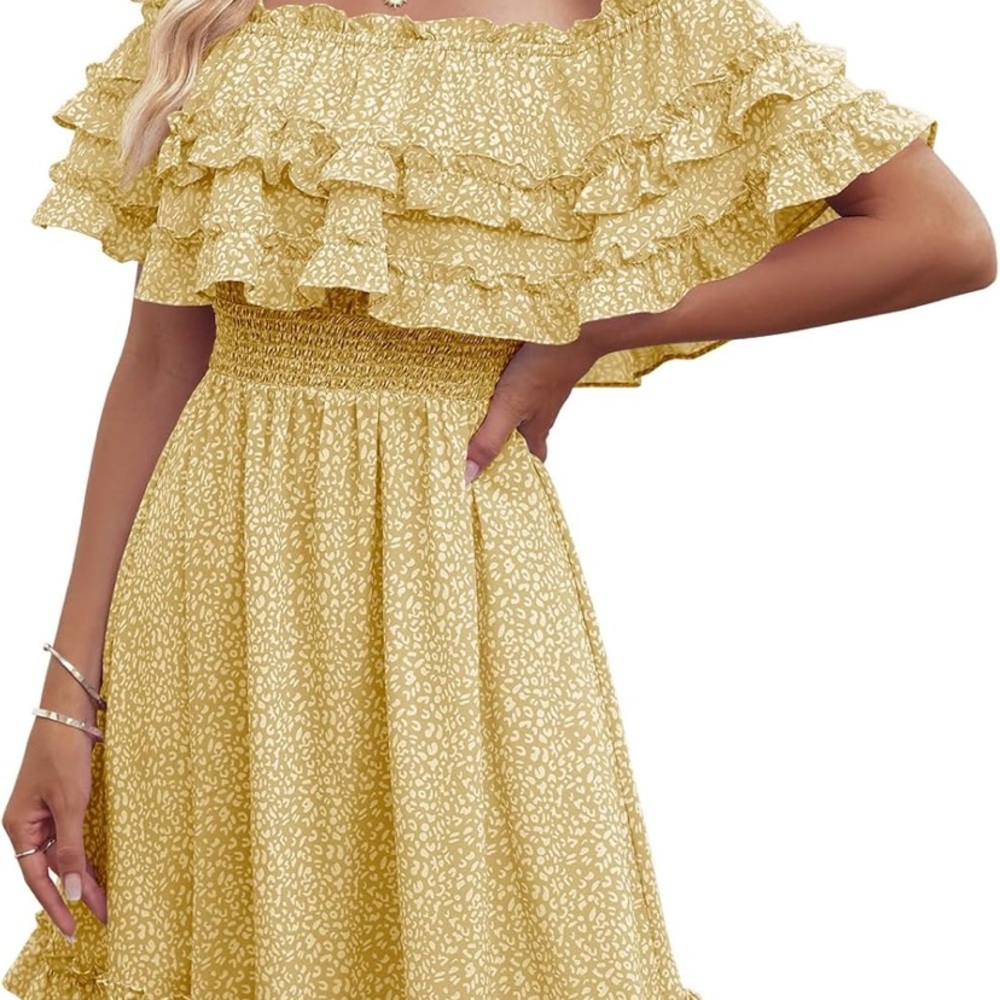 **FINAL CHANCE**Yellow Off-Shoulder ruffle Dress